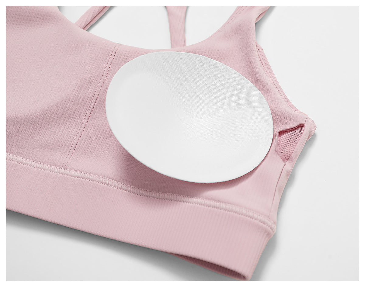 Pink Ribbed Yoga Bra Top – Supportive Crop with Removable Padding