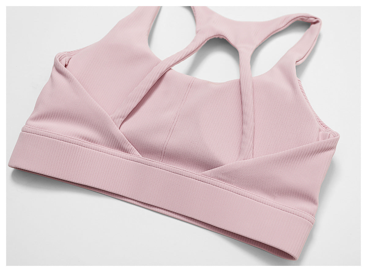 Pink Ribbed Yoga Bra Top – Supportive Crop with Removable Padding